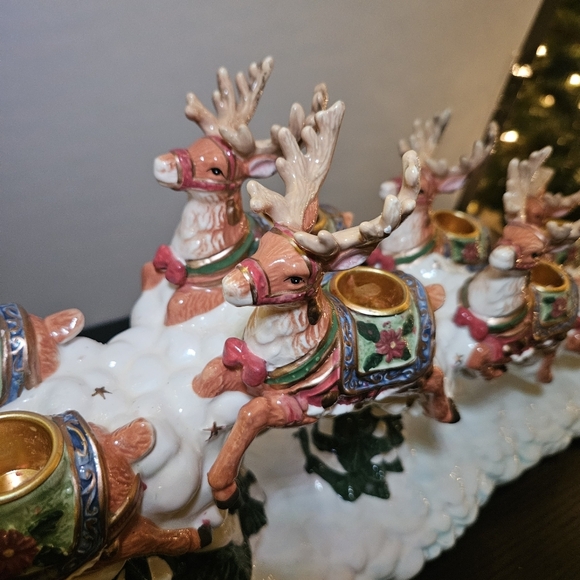 KIRKLAND Signature SANTA & SLEIGH with REINDEER CANDLE HOLDERS 2 PC Set Holidays - Picture 10 of 16